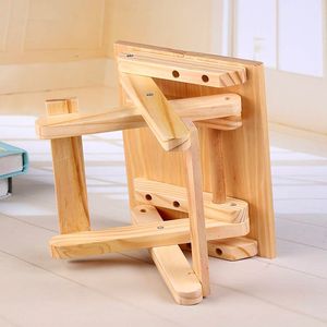 Tabouret pliant en bois massif, rectangulaire, portable, pour le camping en plein air, la pêche - Product Image 2