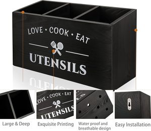 Portautensili da Cucina Rettangolare in Legno Rustico Personalizzato Mincord, 3 Scomparti, Organizzatore Vintage Stile Fattoria - Product Image 3
