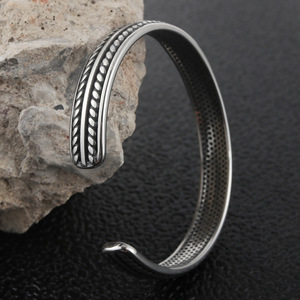 Titanium Steel Open Bracelet <b>28mm</b> Retro Wheat Ear Twist Design Unisex Jewelry - Product Image 3
