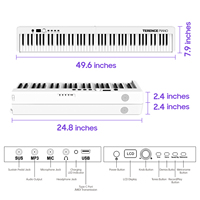 Piano Numérique Pliable TERENCE X88C 88 Touches, Clavier Semi-Lesté Portable avec Haut-parleurs & Bluetooth pour Débutants