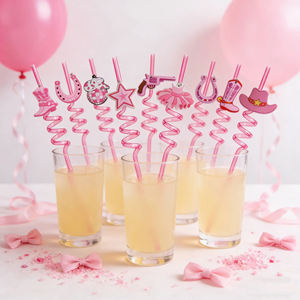 قشات PETG قابلة لإعادة الاستخدام بتصميم رعاة البقر الغربي الكرتوني الوردي من LAIMAI، مستلزمات حفلات واحتفالات احتفالية وهدايا ألعاب - Product Image 5