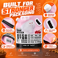 Sac d'emballage personnalisé pour aliments pour animaux de compagnie 2,5 kg avec poignée ergonomique, bec verseur et fermeture éclair, pochette verticale pour aliments secs pour chiens et chats