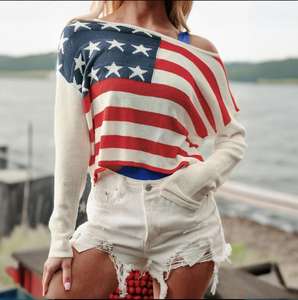 Vente en gros d'usine de pulls tricotés décontractés à motif étoile pour femmes de style européen et américain pour la saison du printemps avec logo avant - Product Image 1