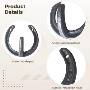 Crochets muraux en fonte décoratifs en fer à cheval, <span class=keywords><strong>cintre</strong></span> multi-usages <span class=keywords><strong>gris</strong></span> vintage pour manteau et chapeau pour style fermier - Product Image 5