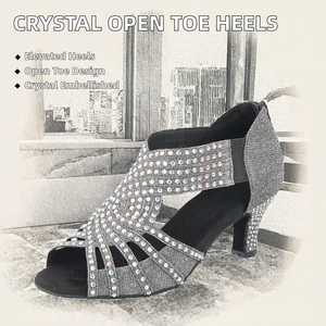 Women's Black Crystal Open Toe Summer Dance Shoes with Fashion Trend Sporty Style PU Insole <b>Cushioning</b> - Product Image 3