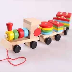 CE Montessori Wooden Educational Pulling Train Car Geometric Shape Matching Push Pull Toys Walkers For Preschool Kids Children