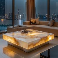Italienischer Minimalismus Villa Wohnzimmer Couchtisch Leuchtender Jade-Marmor Edelstahlrahmen Hochwertige Leichte Wohnmöbel