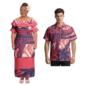 Camisas Hawaianas de Moda para Hombre con Cuello Camisero, Camisas con Volantes para Mujer, Puletasi Samoano, Conjuntos a Juego para Parejas para Fiestas Polinesias - Product Image 1