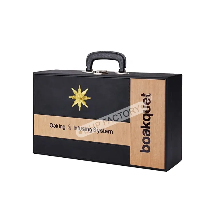 Черная Роскошная стеклянная упаковка с двойной ручкой 750 мл Подарочная коробка для вина из искусственной кожи