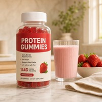 Gummies protéinés végétaliens OEM ODM à base de pectine, sans sucre, saveur fraise, 60 unités, vente en gros