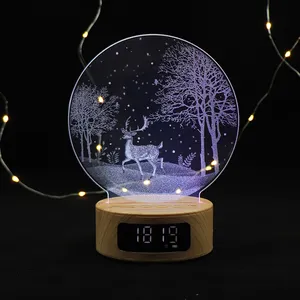 Electronic Gift Wood Light Base With Smart Speaker Colors Lamp USB Acrylic LED Night Lamp For Home Decor