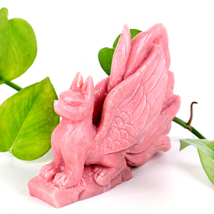 ขายส่งงานแกะสลักรูปสัตว์จากหินเรกิ คริสตัลสีชมพู จิ้งจอกเก้าหาง - Product Image 4