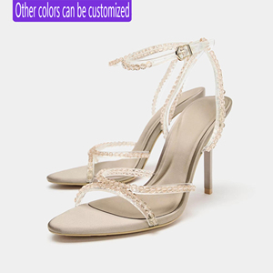 ZA 2026 Nouvelles <span class=keywords><strong>sandales</strong></span> <span class=keywords><strong>d</strong></span>'été pour <span class=keywords><strong>femme</strong></span> à talon aiguille pointu, effet texture satin de soie, talon incrusté, modèle 13886710131 - Product Image 1
