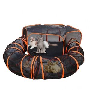 BSCI Factory New Update Design Outdoor Pet Enclosure Tent with Round Tunnel <b>Pop</b> Up Open Waterproof Pet Playpen Zipper in Middle - Product Image 1