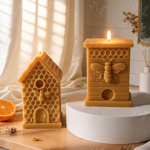 J10-538 Moule en silicone en forme d'ours pour figurine en plâtre d'aromathérapie, bougie artisanale et pierre diffuseur, motif nid d'abeille, DIY - Product Image 2