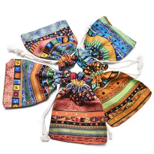 이집트 스타일 쥬얼리 동전 주머니 인쇄 Drawstring 선물 가방 코튼 향낭 사탕 여행 지갑 민족
