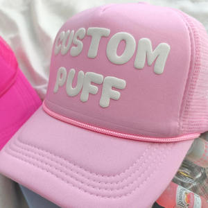 Hoge Kwaliteit <span class=keywords><strong>Custom</strong></span> Foam Sport <span class=keywords><strong>Trucker</strong></span> Cap Buiten Effen 5 Panel Curve Rand Mesh Snap Puff Print <span class=keywords><strong>Trucker</strong></span> Hoed Met Touw Of Geen - Product Image 1