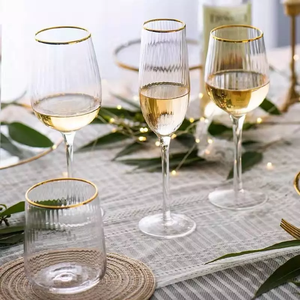 <strong>Wholesale</strong> Stripe Stemmed Clear <strong>Champagne</strong> <strong>Flute</strong> Water Tumbler Wedding Wine Glass With Gold Rim - Product Image 2