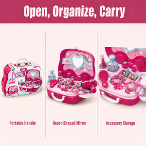 Trousse de Maquillage Portable pour Enfants avec Miroir, Peigne et Accessoires Bijoux – Jouet de Jeu de Rôle – Collection en Gros - Product Image 3