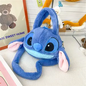 Hot Anime Bolsos de hombro Lilo & Stitch Dibujos animados Bolso de felpa Stitch Alta capacidad 25cm Bolsa de mensajero Anime Cute Girls Gif