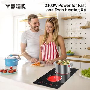 Table de cuisson électrique encastrable VBGK 12 pouces 110V 2100W 2 brûleurs, panneau <span class=keywords><strong>vitrocéramique</strong></span>, commande tactile par capteur, arrêt automatique, 9 niveaux de chauffage - Product Image 2