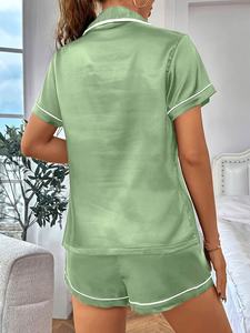 เซ็ตชุดนอนผ้าไหมของผู้หญิง2ชิ้น, เซ็ตชุดนอนผ้าซาตินสีขาวตัดขอบเสื้อและกางเกงขาสั้น - Product Image 5