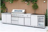 Station de cuisson extérieure modulaire moderne en acier inoxydable 304 avec barbecue à gaz et réfrigérateur, allumage électronique à impulsion pour les fêtes de famille