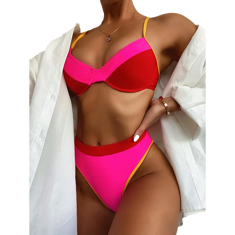 Patchwork High Waist Sling Women Swimwear Swimsuit Sexy Bikini Set Beach着用Bathing Suits Lady Swimsuit