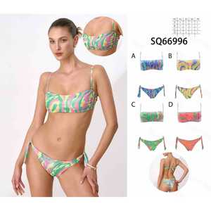 Costume da bagno bikini imbottito da donna a due pezzi con top a fascia e slip a vita alta con laccetti laterali, ideale per l'estate e la spiaggia - Ingrosso 66996 - Product Image 1