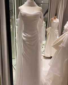 S3647L Nouvelle robe de mariée sirène en crêpe à manches amovibles, taille plus, avec appliques, dentelle perlée, corset, très vendue - Product Image 3