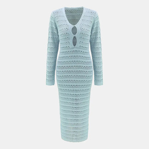NUEVO EN STOCK Vestido de Crochet <span class=keywords><strong>para</strong></span> Mujer con <span class=keywords><strong>Detalles</strong></span> de Aberturas, Manga Larga, Vestido de Playa Calado, Traje de Baño, Tallas S-L - Product Image 5