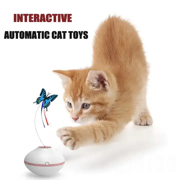 Mainan penggoda kucing mengurangi stres berputar 360 derajat mainan kucing kupu-kupu elektronik otomatis interaktif