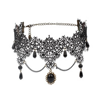Accessoires transfrontaliers Halloween Collier ras-du-cou en cuivre à pampilles multicouches en dentelle, style Gothic Lolita Vintage, avec chaîne en bambou