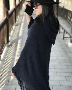 Manufacturer Knitted <strong>Hooded</strong> Cloak Long Sleeve <strong>Wool</strong> Wraps and Shawls <strong>Cape</strong> Stripped Scarves Shawl