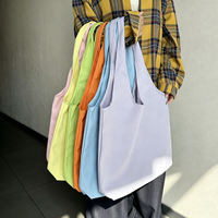Sac fourre-tout vierge grande capacité couleur macaron avec bandoulière intégrée, sacs réutilisables, cabas en coton couleur unie mignons