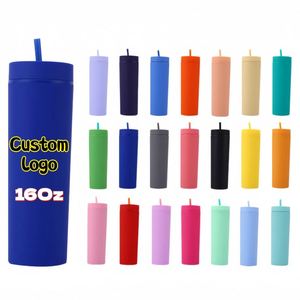 Gobelet réutilisable haut de 16 oz à double paroi, finition mate, personnalisable avec logo, multicolore, avec couvercles et pailles assortis, pour fêtes, voyages et cadeaux - Product Image 1