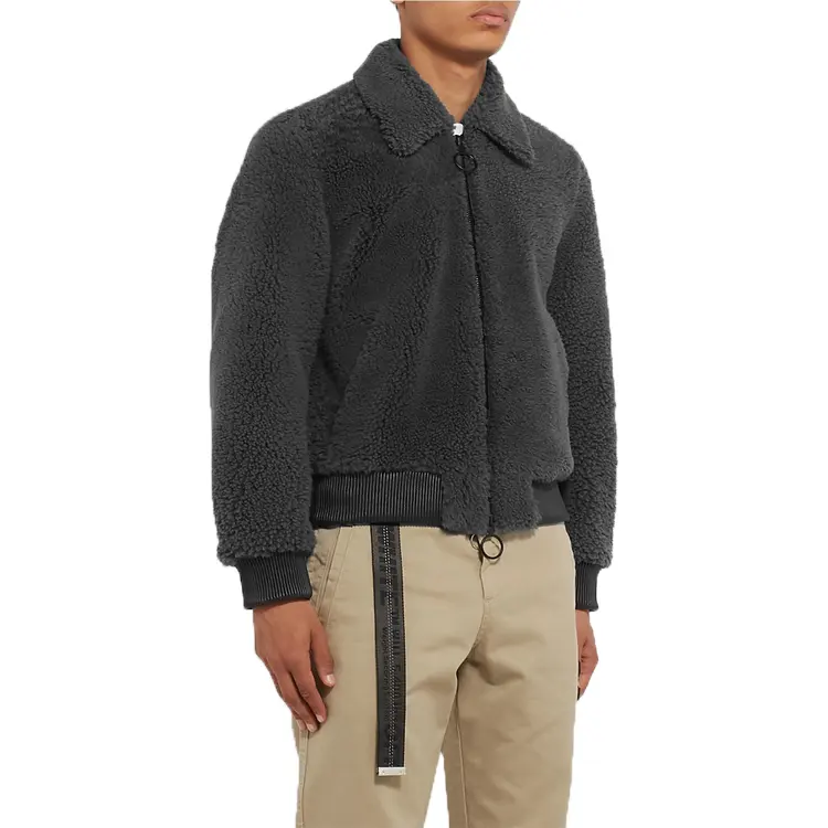 Fashion Logo Embroidered Shearling Bomber Sherpa Jacket Winter Warm Fleece Coat OEM Design-based Customization New Men Woven