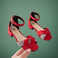 Chaussons d'été à strass pour enfants, chaussures de princesse à enfiler pour filles, pantoufles décontractées à talon épais et pompon pour enfants