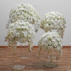 ลูกบอลดอกไม้ประดิษฐ์สีขาวประดับสวนมาใหม่ลูกบอลดอกไม้ประดิษฐ์สำหรับตกแต่งงานแต่งงาน