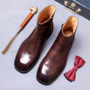 Bottines Chelsea en cuir pleine fleur, style vintage britannique, bottines en cuir véritable pour homme - Product Image 4