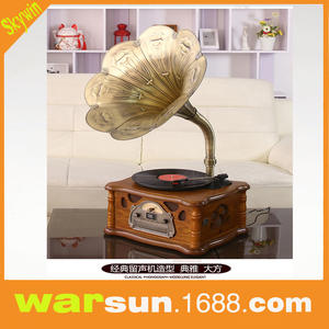 Tocadiscos de vinilo estilo antiguo Skywin de madera maciza con altavoz de latón y salida de audio amplia para uso doméstico - Product Image 2