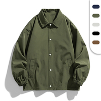 Veste coupe-vent en polyester avec logo personnalisé, design ample unisexe, col à revers, vestes coach unies, coupe-vent