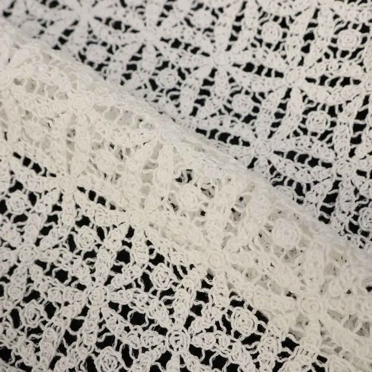 ウェディングドレス用卸売ホワイト刺繍繊細コットンフラワーカーボーンボーダーレーストリム