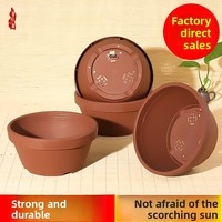 Pot Bunga Bonsai Sukulen Resin Merah Mewah Berkualitas Tinggi Gaya Cina Diameter 20.8cm Lubang Drainase Ganda Penggunaan Ganda untuk Taman