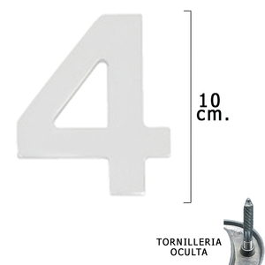 Numero in metallo "4" Argento Opaco 10 cm. Viti a scomparsa (confezione blister da 1 pezzo) - Product Image 1