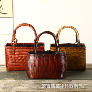 Bamboo Woven Bag Rectangle Handmade <b>Storage</b> <b>Basket</b> For Tea Set Neatening Gift - Product Image 2