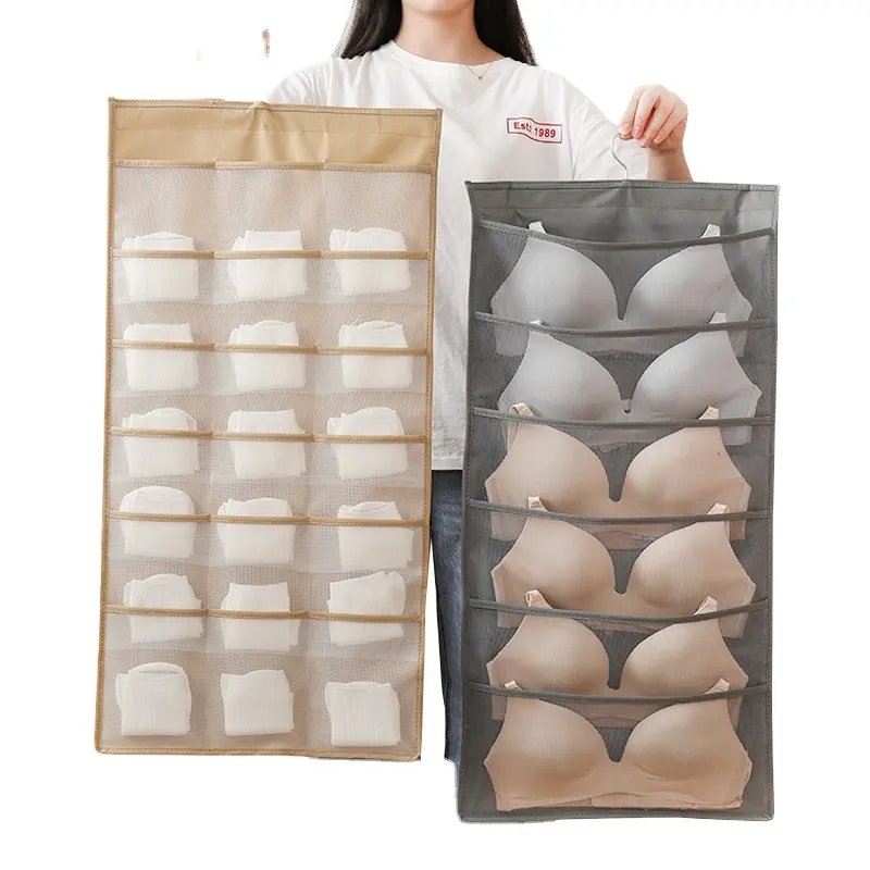 Venta caliente hogar duradero ahorrar espacio colgante de pared bolsa organizadora de almacenamiento con gancho para sujetadores de ropa interior de gran tamaño
