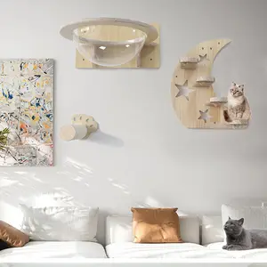 Tempat tidur gantung dinding kucing kayu Modern, tempat tidur kucing hewan peliharaan, rak kucing tali Sisal kayu padat - Product Image 5