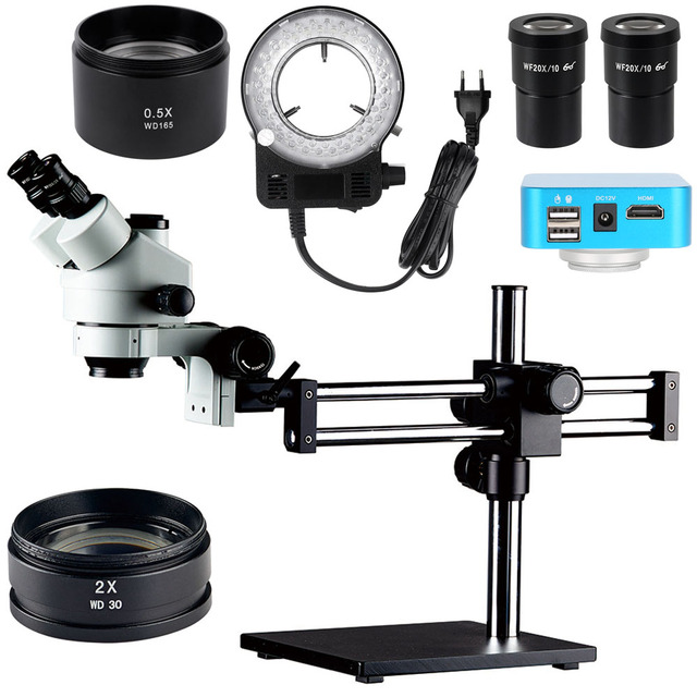 Stereo Microscope 3.5X-180X Professional Trinocular Optical Glass 48MP Mouse Measurement Industrial Camera