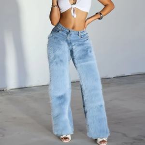 Pantalones Vaqueros Anchos de Cintura Alta para Mujer, Estilo Casual, Holgados, Elásticos, de Mezclilla Sólida para Invierno - Product Image 1